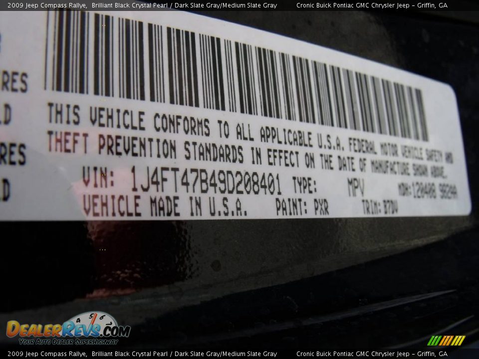 2009 Jeep Compass Rallye Brilliant Black Crystal Pearl / Dark Slate Gray/Medium Slate Gray Photo #20