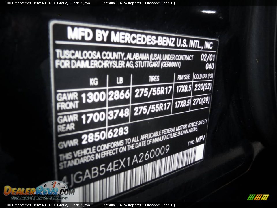 2001 Mercedes-Benz ML 320 4Matic Black / Java Photo #31