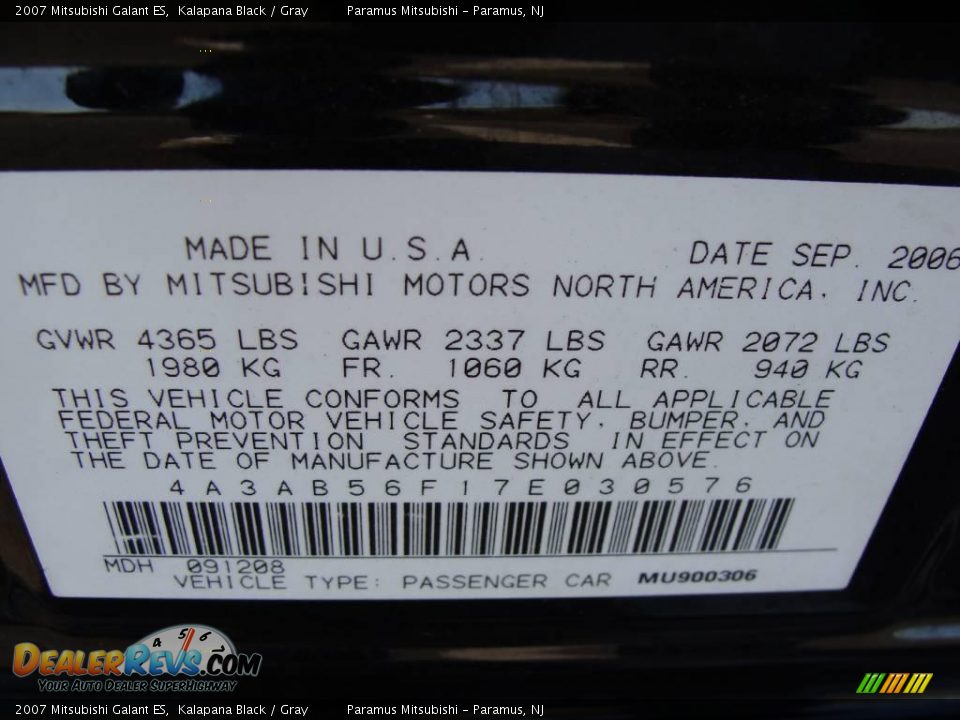 2007 Mitsubishi Galant ES Kalapana Black / Gray Photo #16