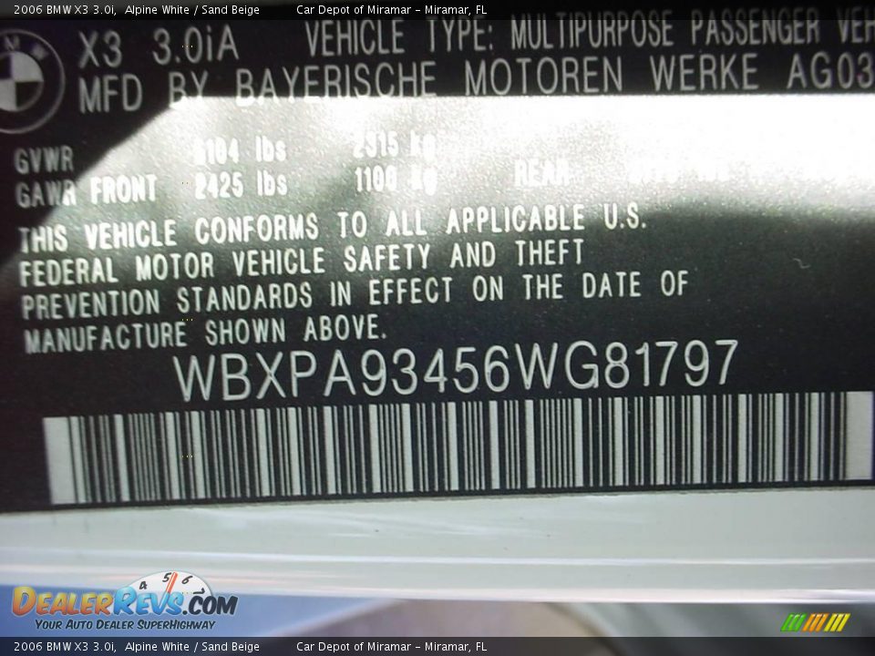 2006 BMW X3 3.0i Alpine White / Sand Beige Photo #19