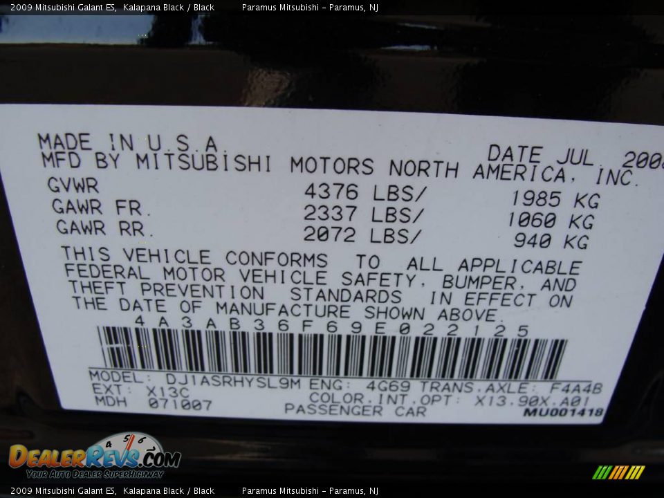 2009 Mitsubishi Galant ES Kalapana Black / Black Photo #16