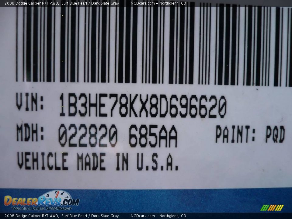 2008 Dodge Caliber R/T AWD Surf Blue Pearl / Dark Slate Gray Photo #13