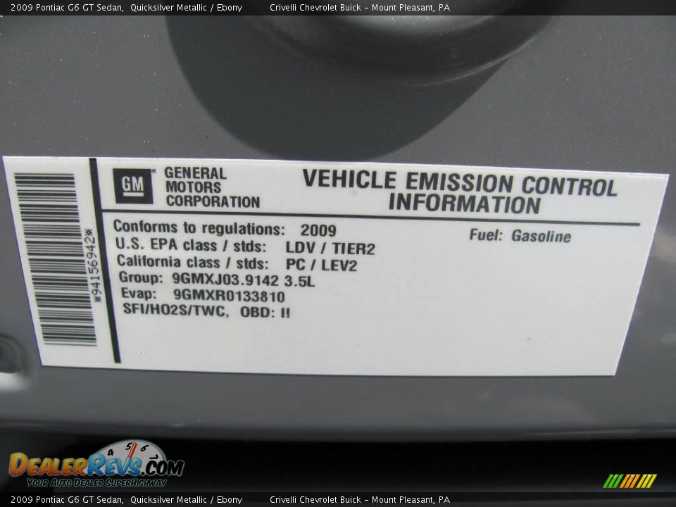 2009 Pontiac G6 GT Sedan Quicksilver Metallic / Ebony Photo #27