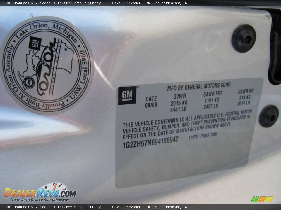 2009 Pontiac G6 GT Sedan Quicksilver Metallic / Ebony Photo #29