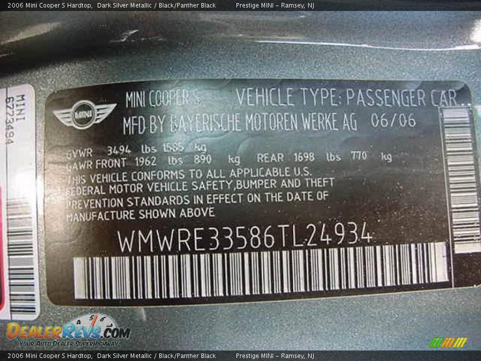 2006 Mini Cooper S Hardtop Dark Silver Metallic / Black/Panther Black Photo #8