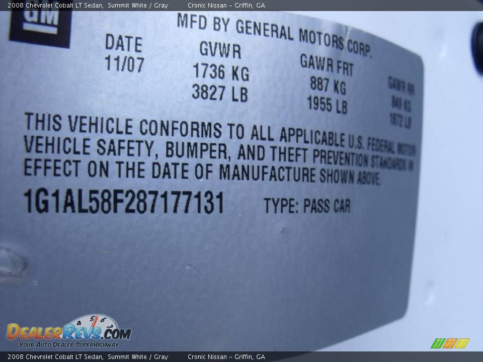 2008 Chevrolet Cobalt LT Sedan Summit White / Gray Photo #21