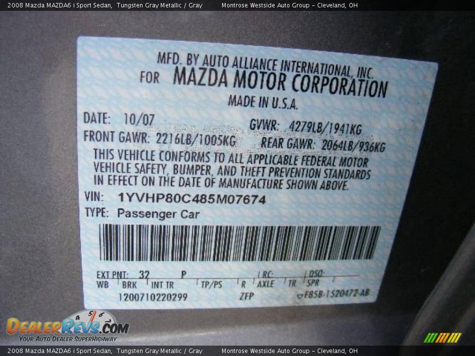 2008 Mazda MAZDA6 i Sport Sedan Tungsten Gray Metallic / Gray Photo #31