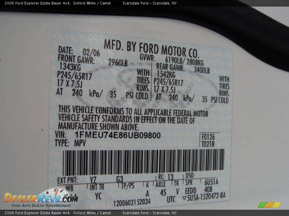2006 Ford Explorer Eddie Bauer 4x4 Oxford White / Camel Photo #28