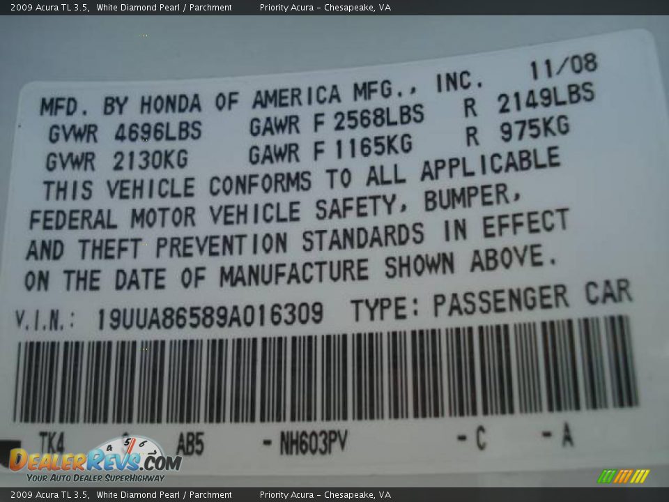 2009 Acura TL 3.5 White Diamond Pearl / Parchment Photo #28