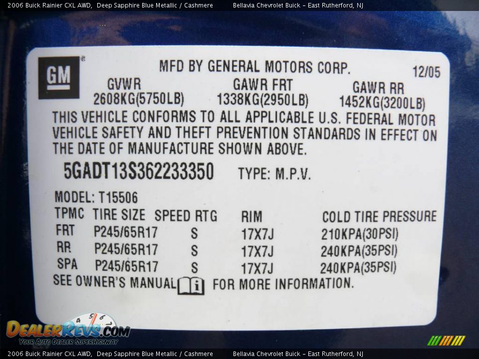 2006 Buick Rainier CXL AWD Deep Sapphire Blue Metallic / Cashmere Photo #15