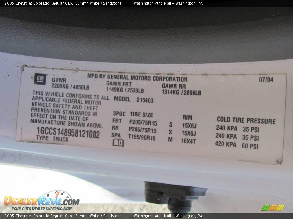 2005 Chevrolet Colorado Regular Cab Summit White / Sandstone Photo #19