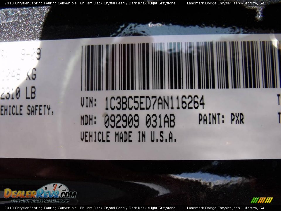 2010 Chrysler Sebring Touring Convertible Brilliant Black Crystal Pearl / Dark Khaki/Light Graystone Photo #14