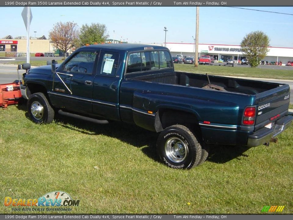 1996 Dodge Ram 3500 Laramie Extended Cab Dually 4x4 Spruce Pearl Metallic / Gray Photo #3