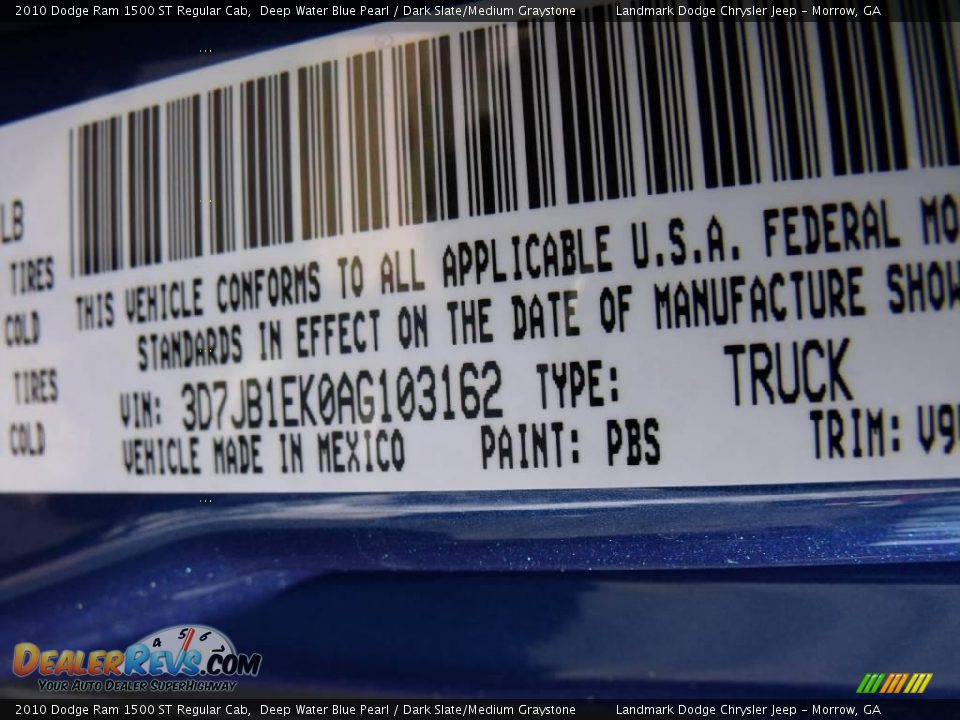 2010 Dodge Ram 1500 ST Regular Cab Deep Water Blue Pearl / Dark Slate/Medium Graystone Photo #13