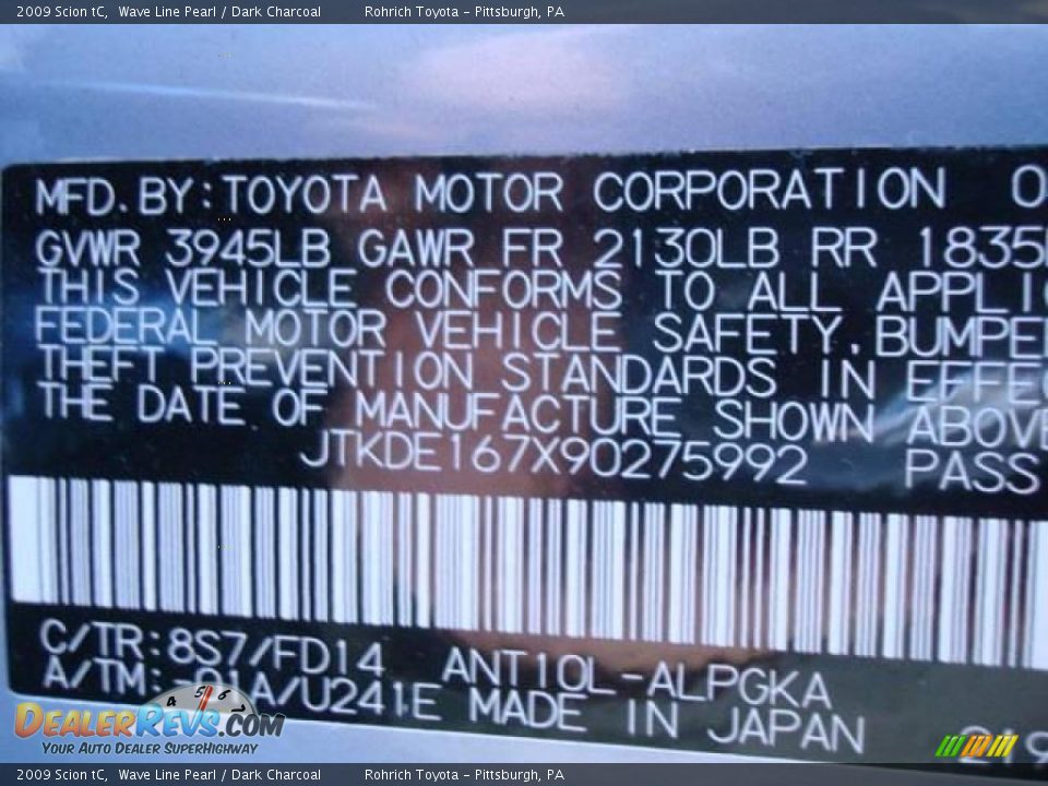 2009 Scion tC Wave Line Pearl / Dark Charcoal Photo #19