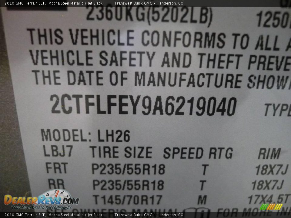2010 GMC Terrain SLT Mocha Steel Metallic / Jet Black Photo #10