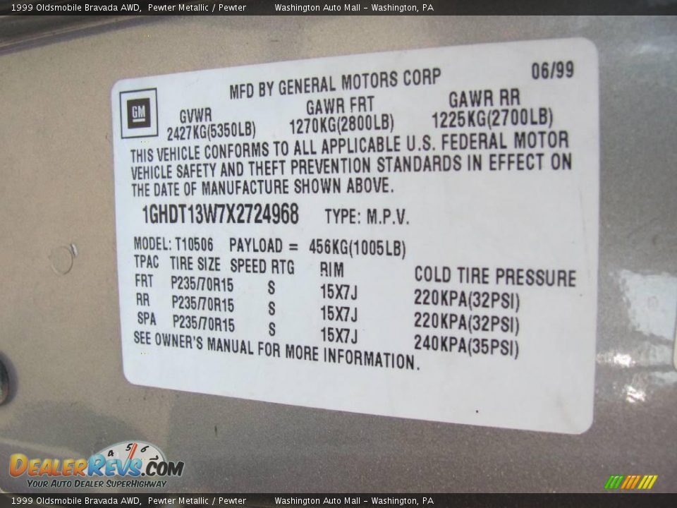 1999 Oldsmobile Bravada AWD Pewter Metallic / Pewter Photo #19