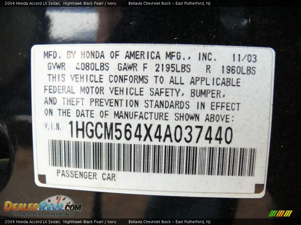 2004 Honda Accord LX Sedan Nighthawk Black Pearl / Ivory Photo #15