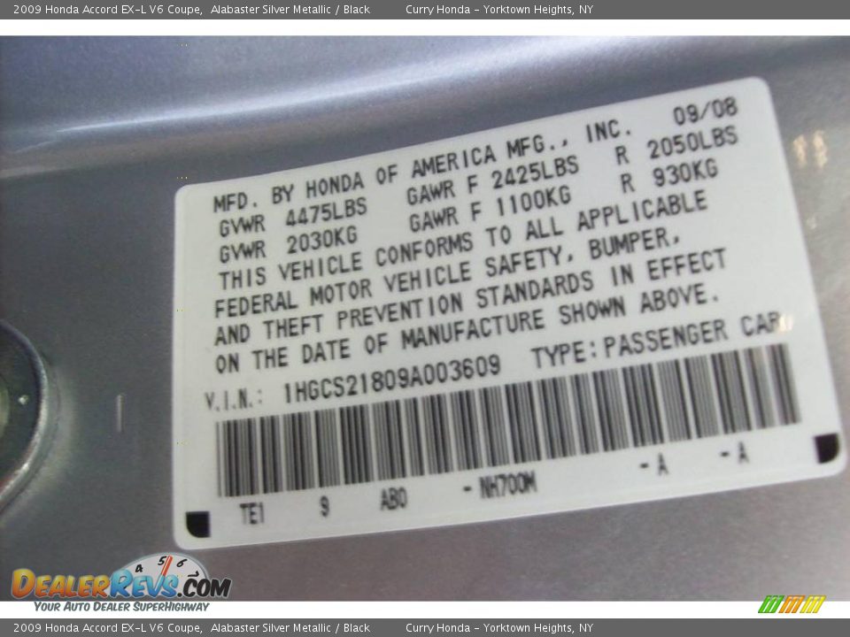 2009 Honda Accord EX-L V6 Coupe Alabaster Silver Metallic / Black Photo #25