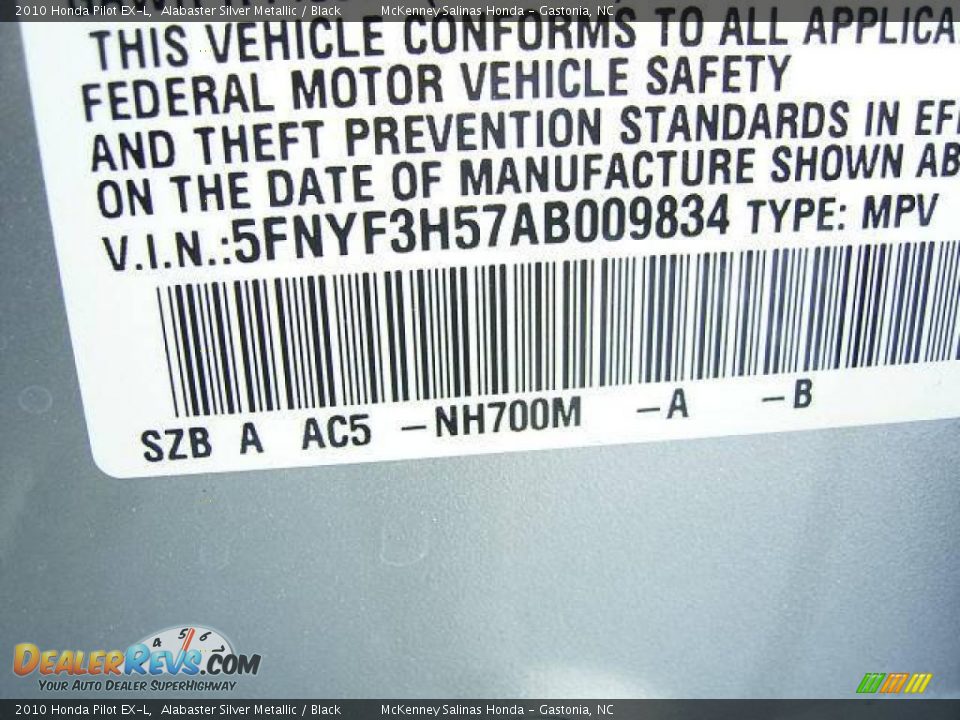 2010 Honda Pilot EX-L Alabaster Silver Metallic / Black Photo #10
