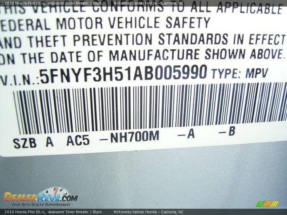 2010 Honda Pilot EX-L Alabaster Silver Metallic / Black Photo #10