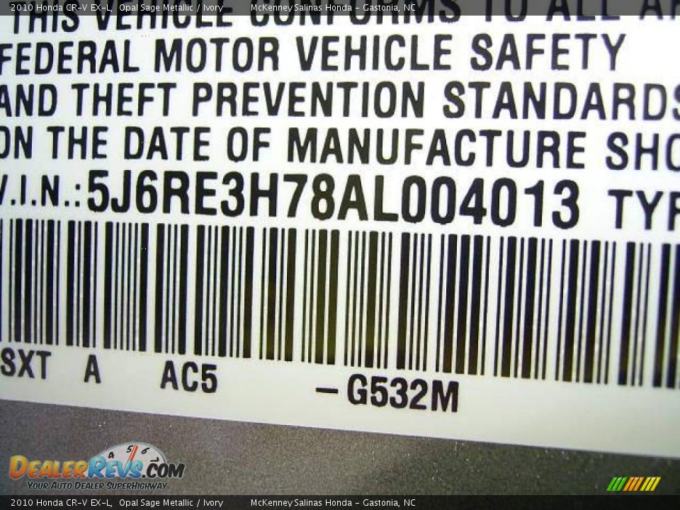 2010 Honda CR-V EX-L Opal Sage Metallic / Ivory Photo #10