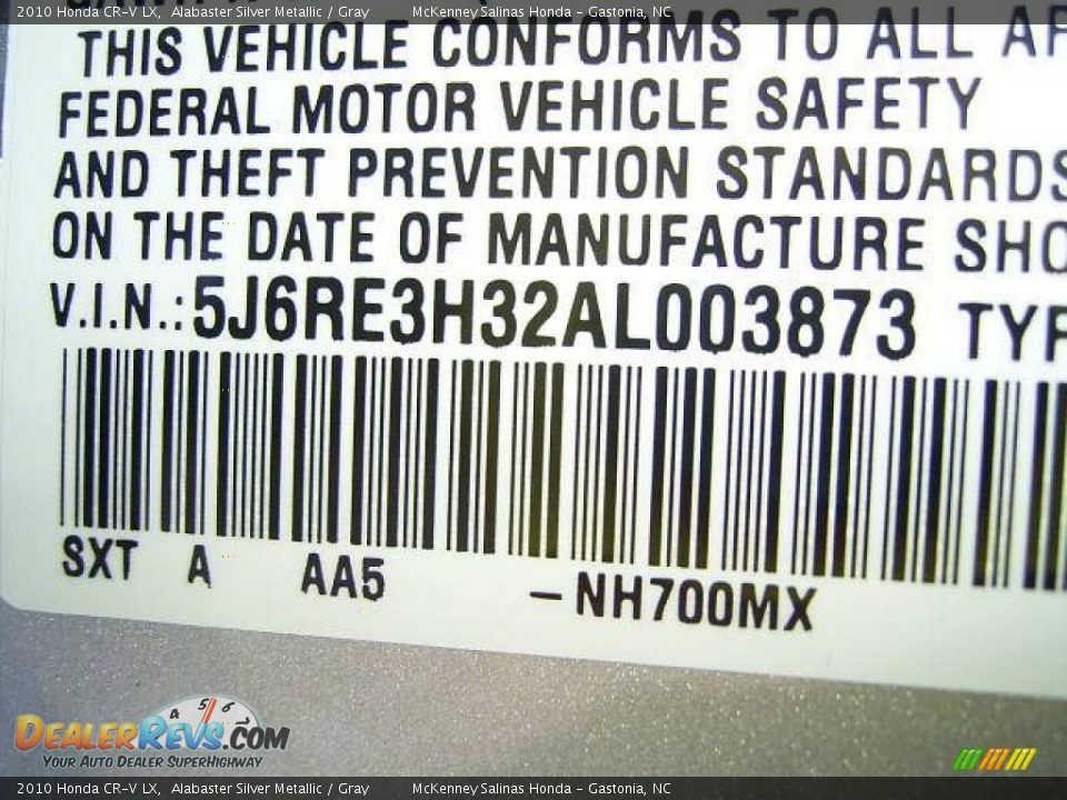 2010 Honda CR-V LX Alabaster Silver Metallic / Gray Photo #10