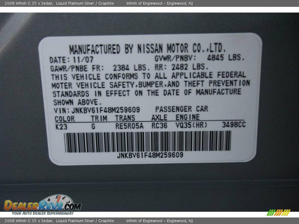 2008 Infiniti G 35 x Sedan Liquid Platinum Silver / Graphite Photo #33
