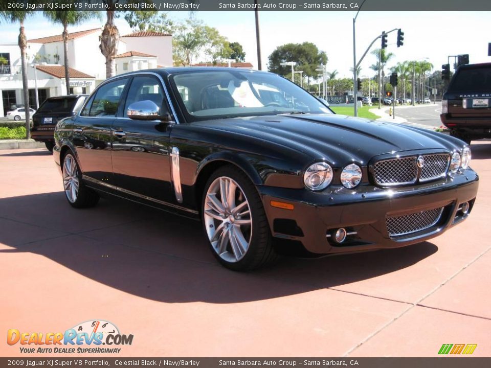 2009 Jaguar XJ Super V8 Portfolio Celestial Black / Navy/Barley Photo #3
