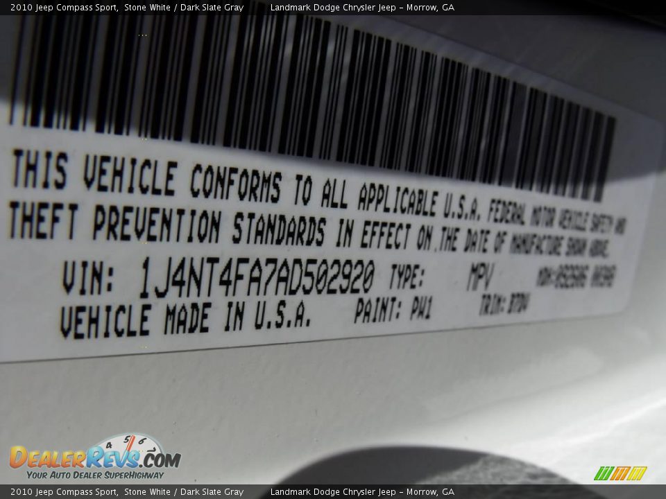 2010 Jeep Compass Sport Stone White / Dark Slate Gray Photo #15
