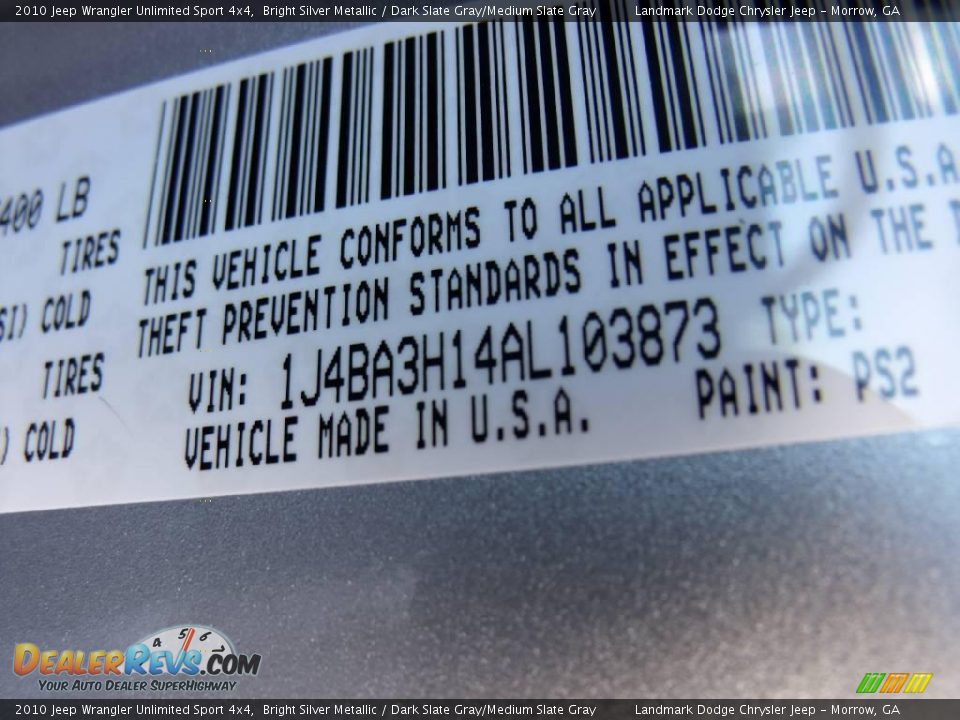 2010 Jeep Wrangler Unlimited Sport 4x4 Bright Silver Metallic / Dark Slate Gray/Medium Slate Gray Photo #16