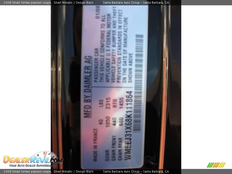 2008 Smart fortwo passion coupe Silver Metallic / Design Black Photo #18