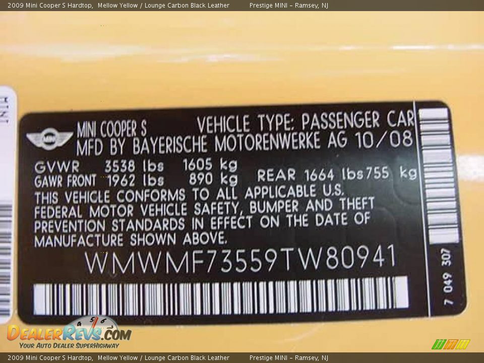 2009 Mini Cooper S Hardtop Mellow Yellow / Lounge Carbon Black Leather Photo #8