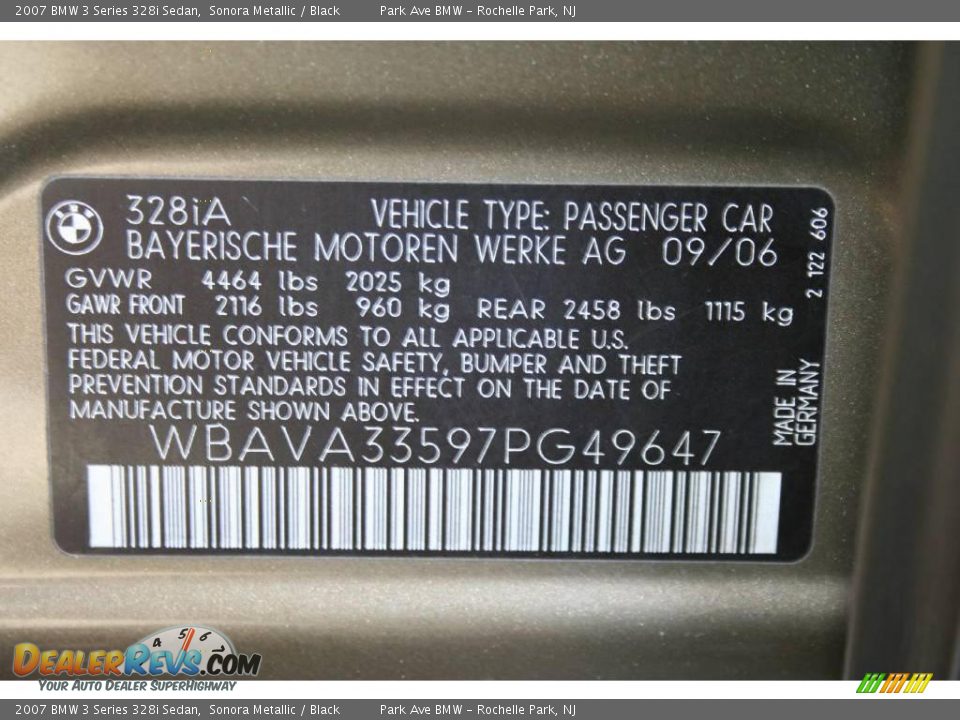 2007 BMW 3 Series 328i Sedan Sonora Metallic / Black Photo #28