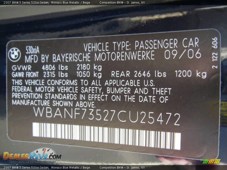 2007 BMW 5 Series 530xi Sedan Monaco Blue Metallic / Beige Photo #15