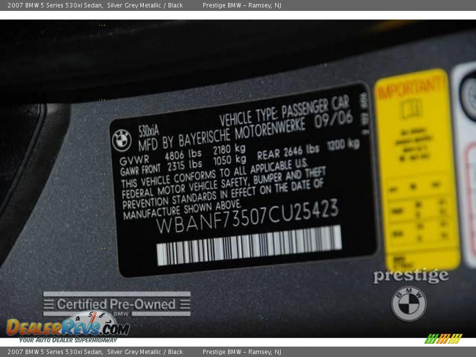 2007 BMW 5 Series 530xi Sedan Silver Grey Metallic / Black Photo #7