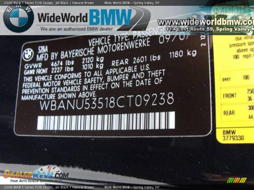 2008 BMW 5 Series 528i Sedan Jet Black / Natural Brown Photo #14
