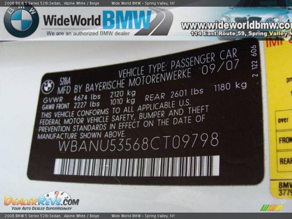 2008 BMW 5 Series 528i Sedan Alpine White / Beige Photo #15