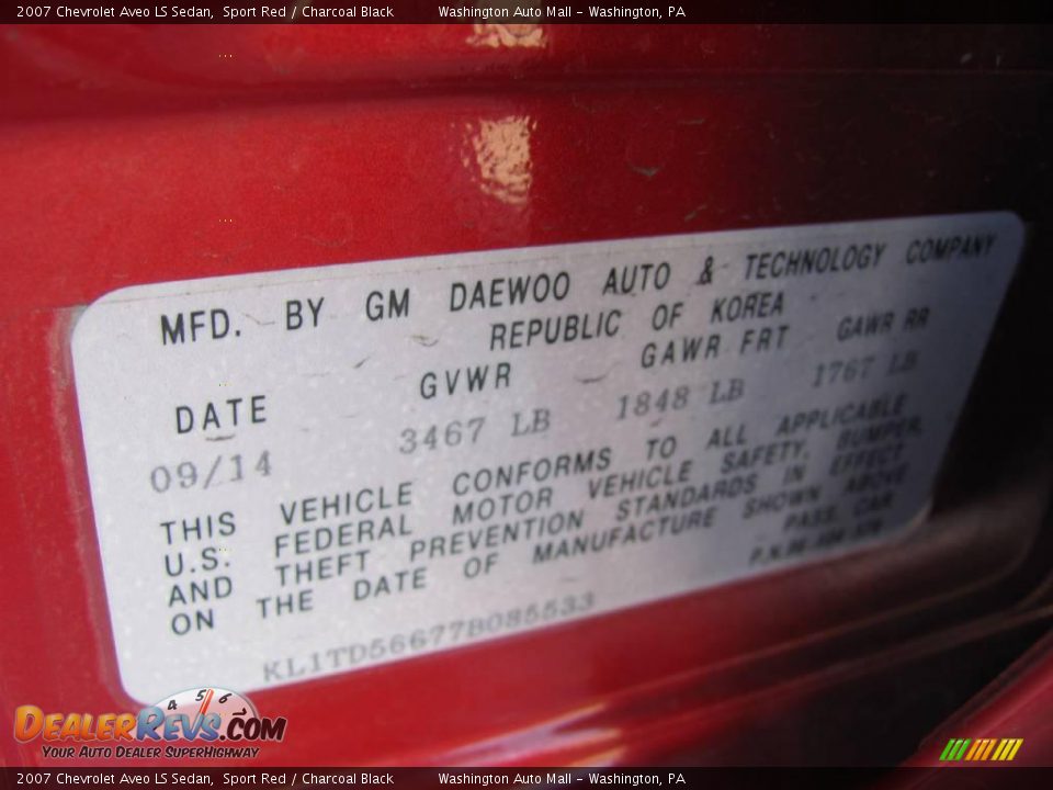 2007 Chevrolet Aveo LS Sedan Sport Red / Charcoal Black Photo #19