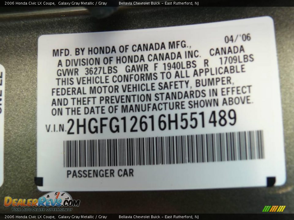 2006 Honda Civic LX Coupe Galaxy Gray Metallic / Gray Photo #15