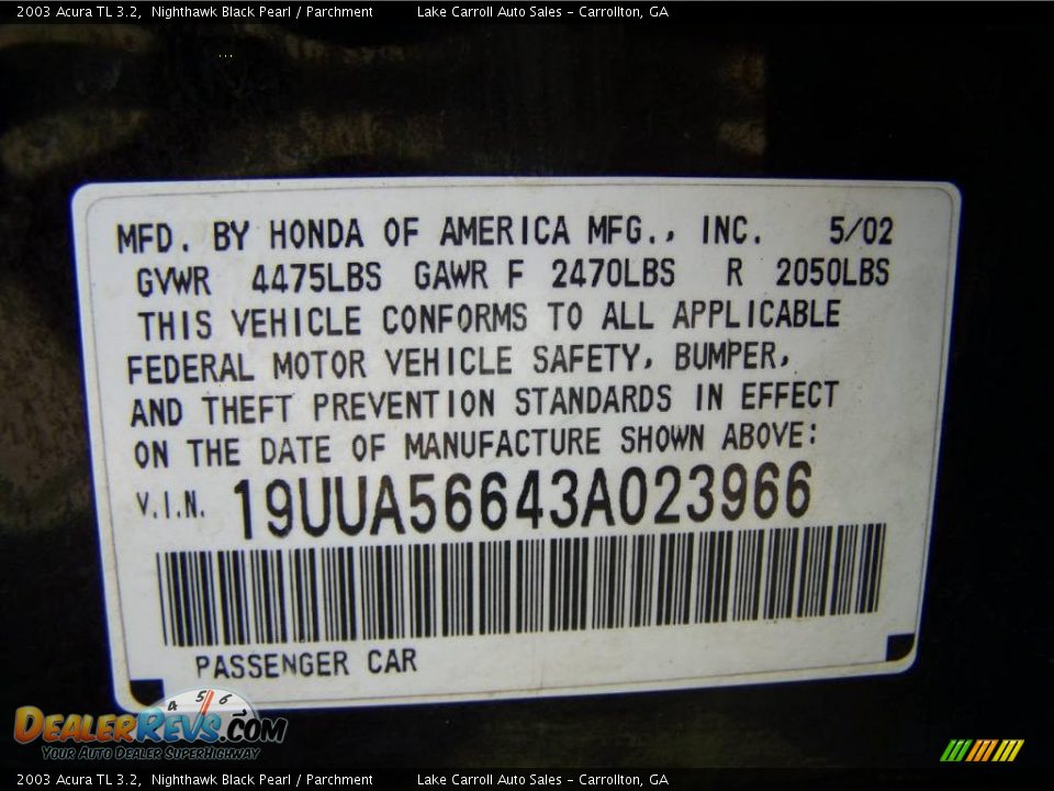 2003 Acura TL 3.2 Nighthawk Black Pearl / Parchment Photo #29