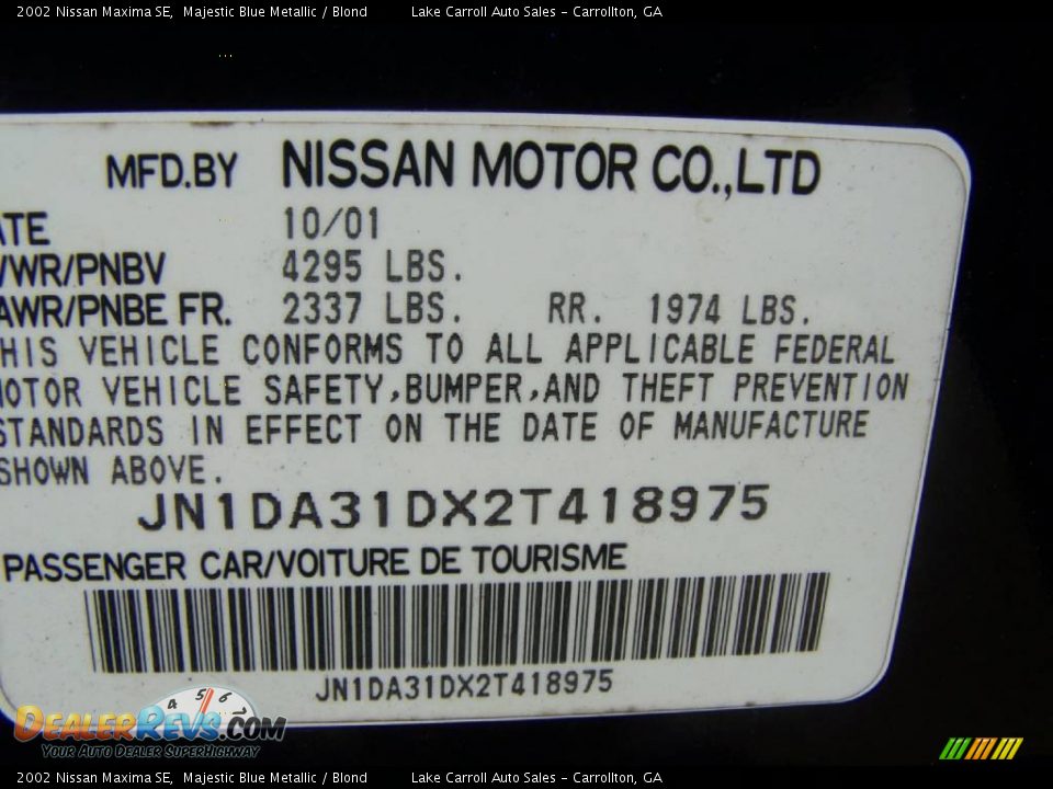 2002 Nissan Maxima SE Majestic Blue Metallic / Blond Photo #32