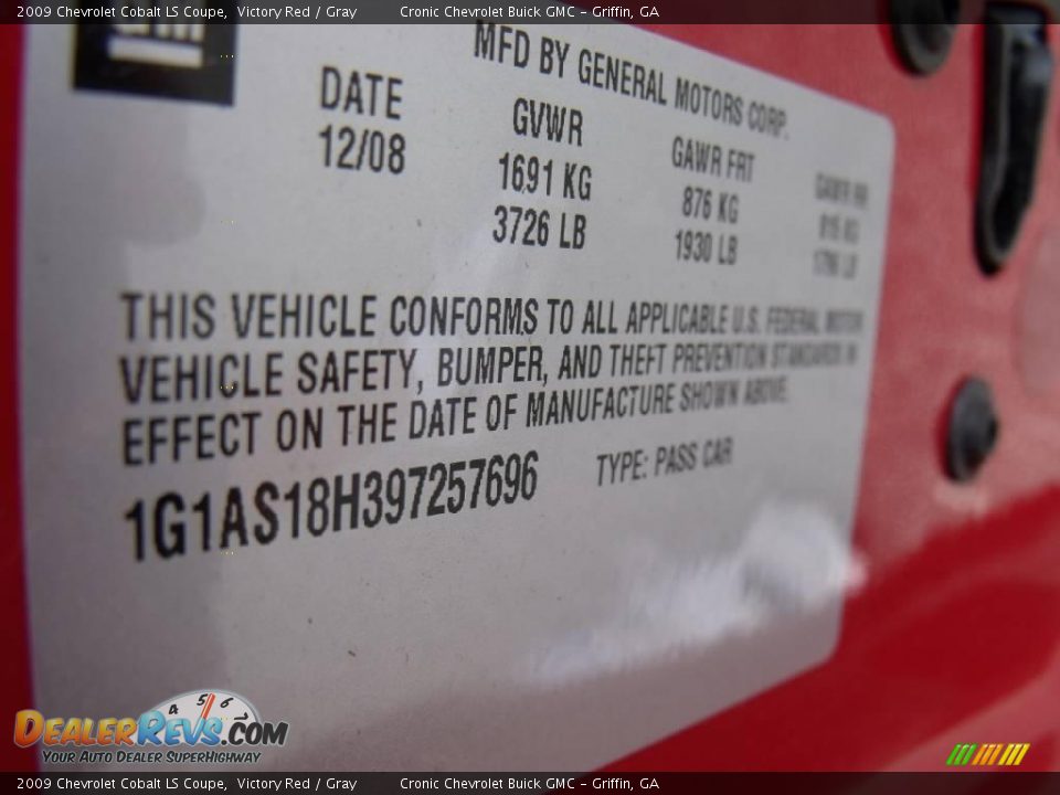 2009 Chevrolet Cobalt LS Coupe Victory Red / Gray Photo #16