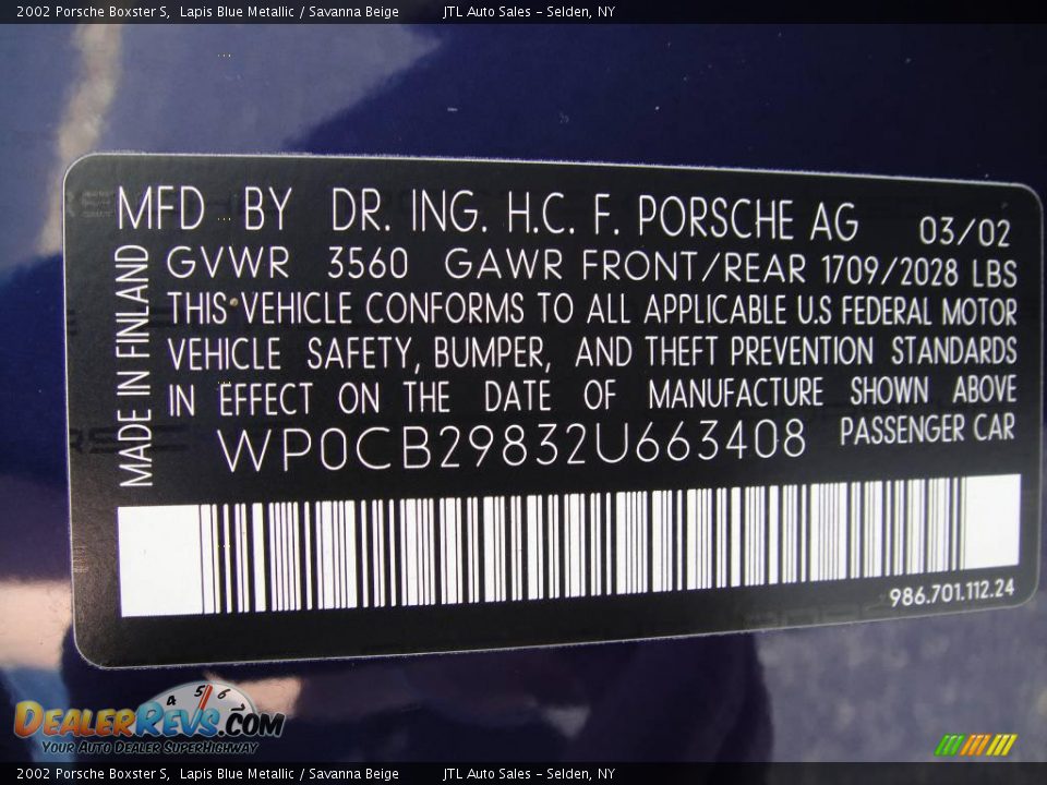 2002 Porsche Boxster S Lapis Blue Metallic / Savanna Beige Photo #18