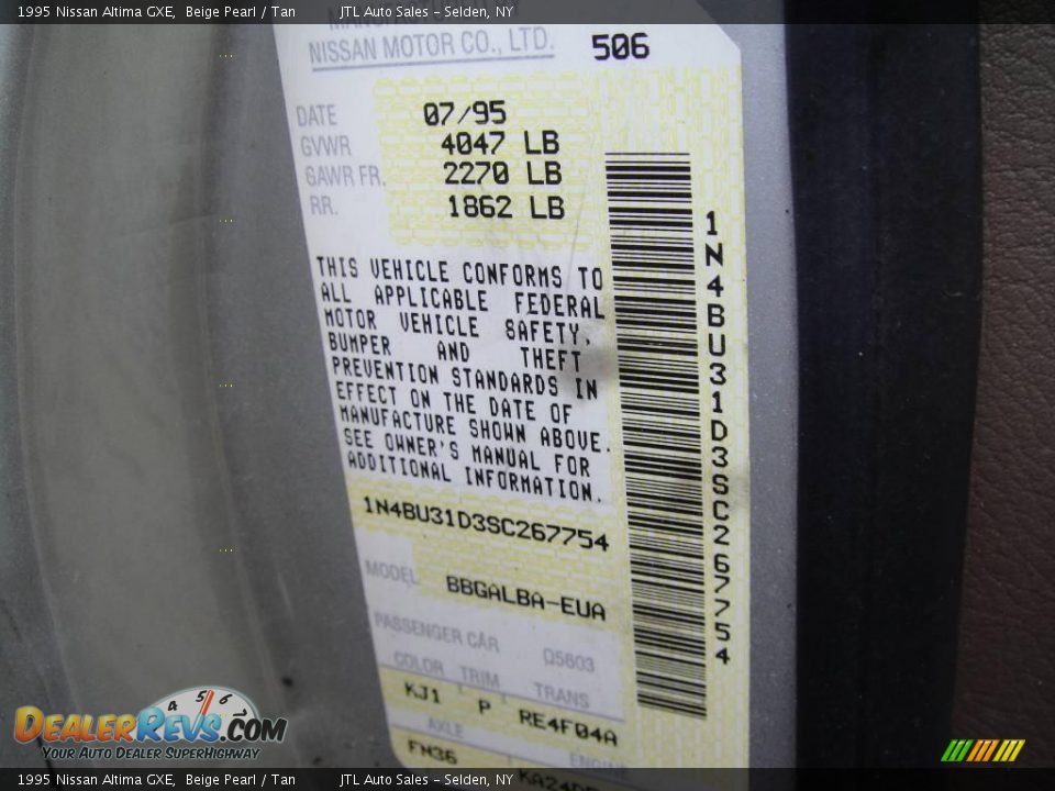 1995 Nissan Altima GXE Beige Pearl / Tan Photo #15
