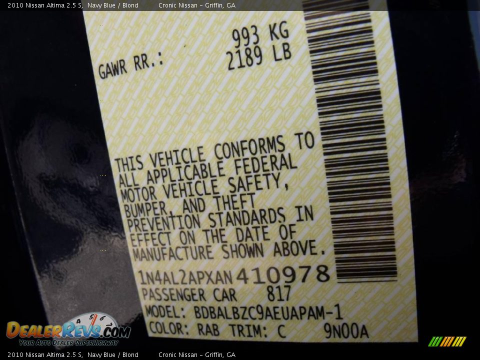 2010 Nissan Altima 2.5 S Navy Blue / Blond Photo #16