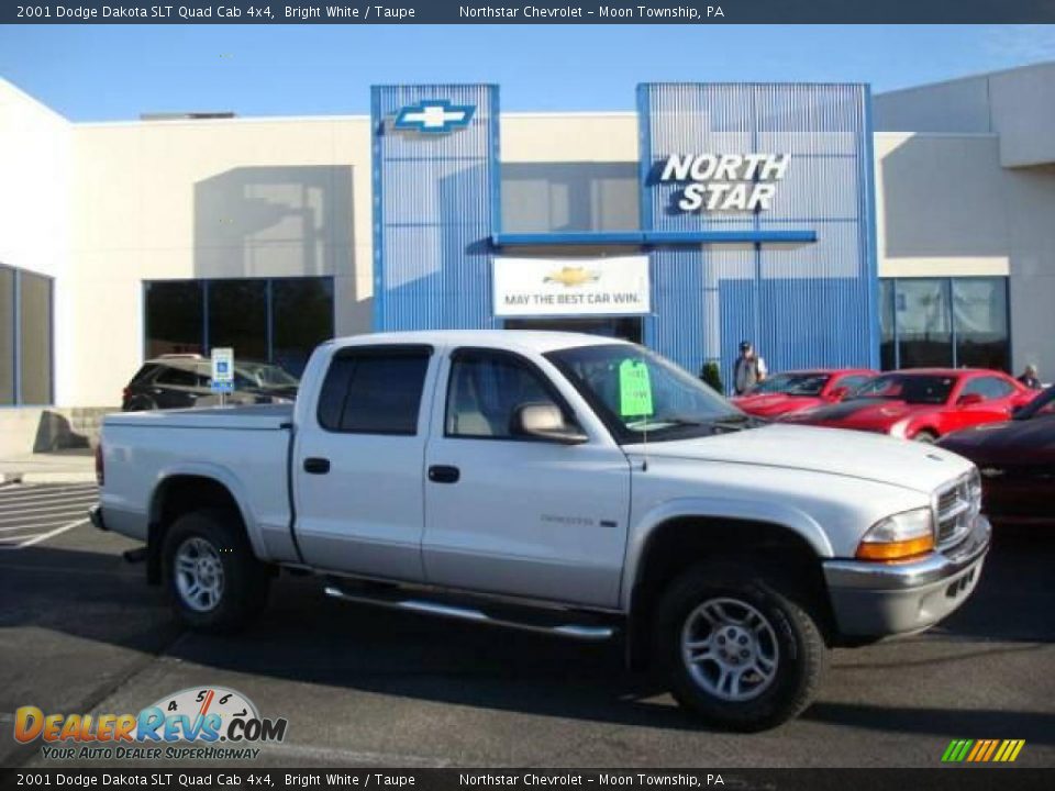2001 Dodge Dakota SLT Quad Cab 4x4 Bright White / Taupe Photo #1