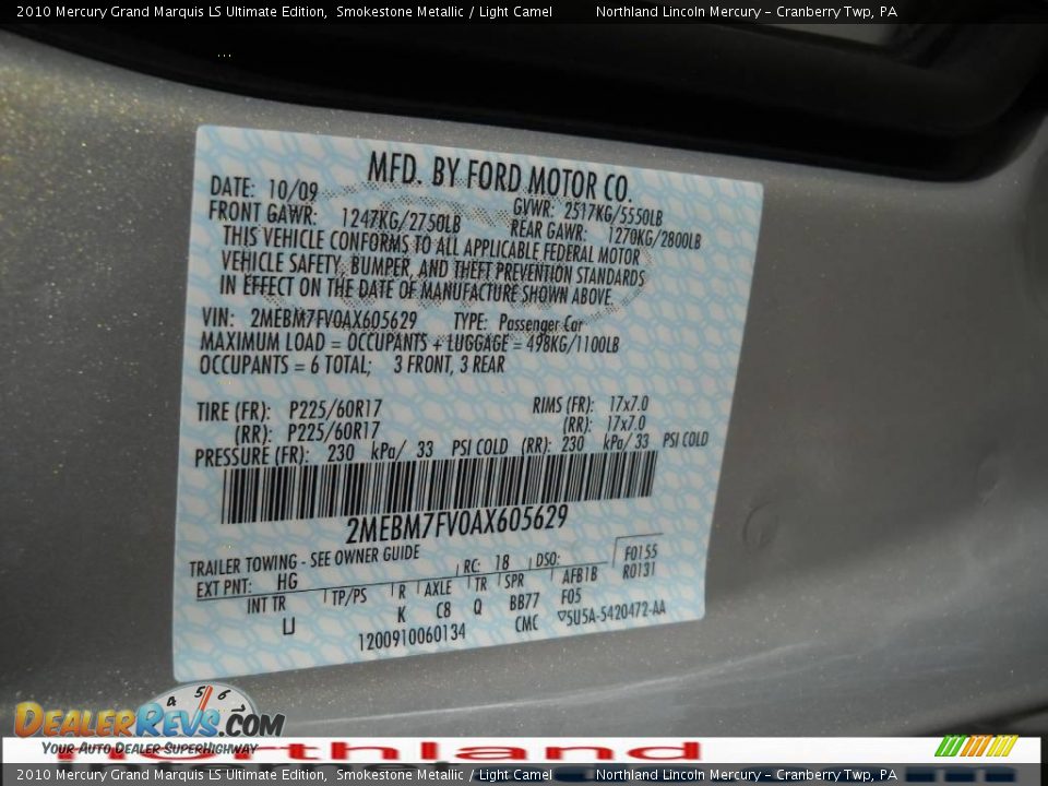 2010 Mercury Grand Marquis LS Ultimate Edition Smokestone Metallic / Light Camel Photo #9
