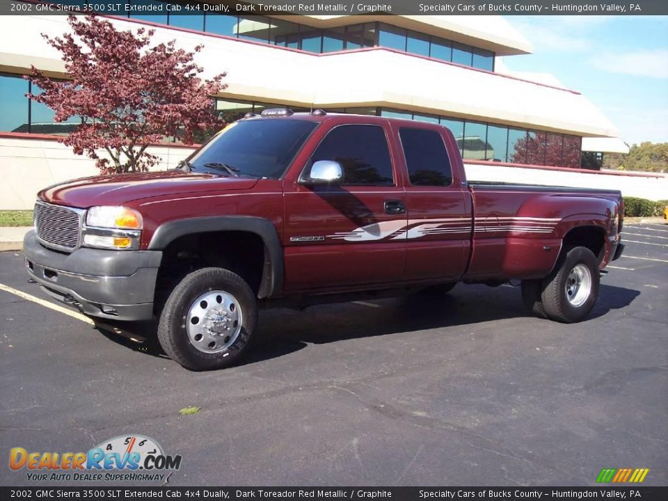 2002 GMC Sierra 3500 SLT Extended Cab 4x4 Dually Dark Toreador Red Metallic / Graphite Photo #1