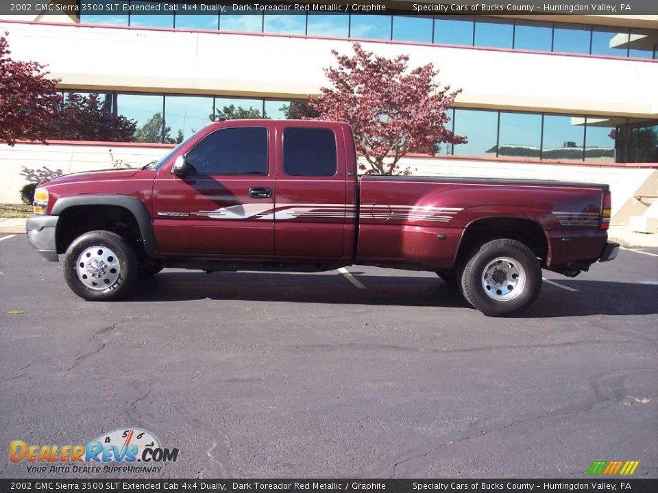 2002 GMC Sierra 3500 SLT Extended Cab 4x4 Dually Dark Toreador Red Metallic / Graphite Photo #2